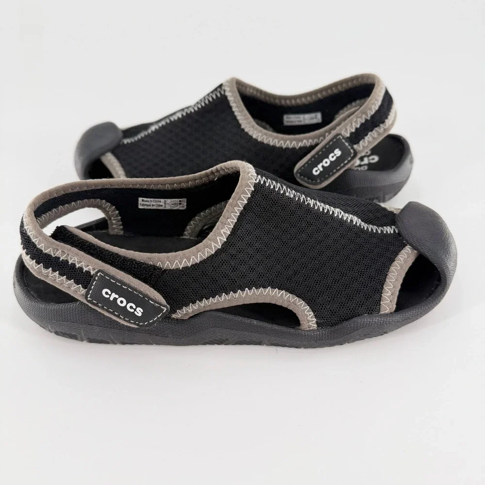 CROCS Swiftwater Mesh Water Sandals Black Grey Kids Junior Size 3 J3